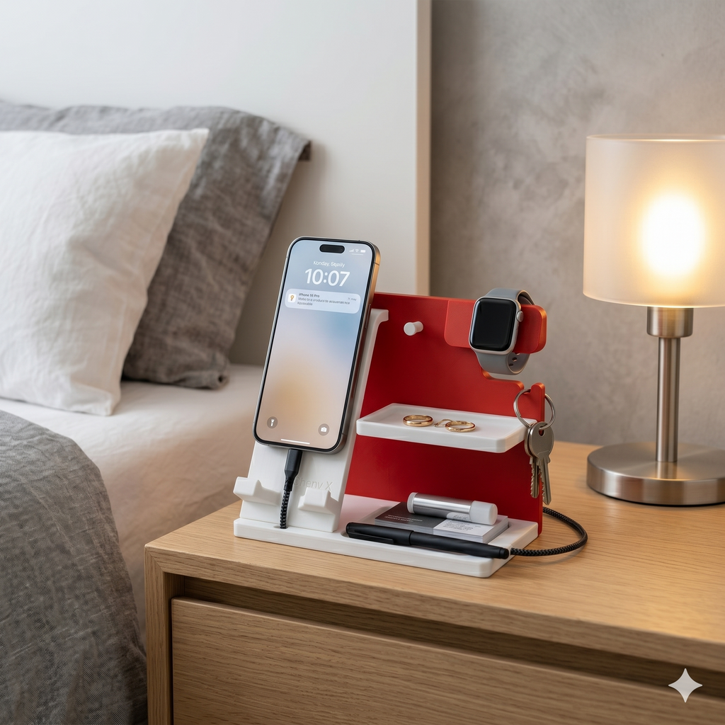 7-in-1 Bedside Organizer for Samsung – Phone Holder, Watch Dock, Key Hook & Storage Tray
